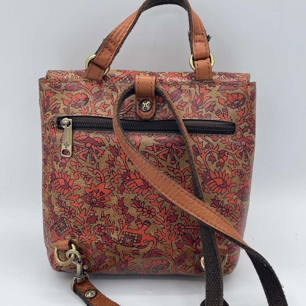 Patricia Nash Leather Mini Backpack Red Floral Elephant Print Boho Buckle Bag - Picture 5 of 13